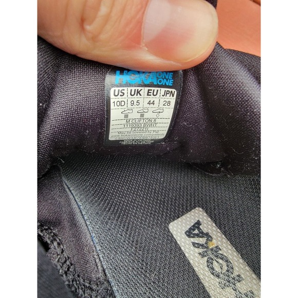 Hoka One One Clifton 8 Men’s Size 10D 1119393-BWHT Black White Running Shoes - Picture 12 of 12